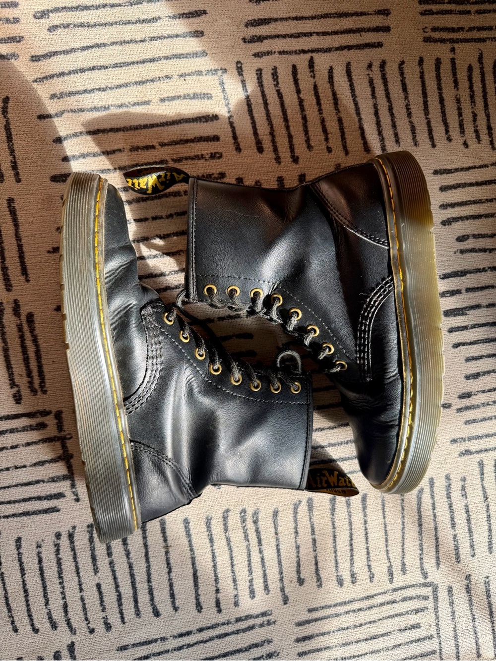 Dr. Martens Black Leather Zavlava Boots with Yellow Stitching - Picture 6 of 9